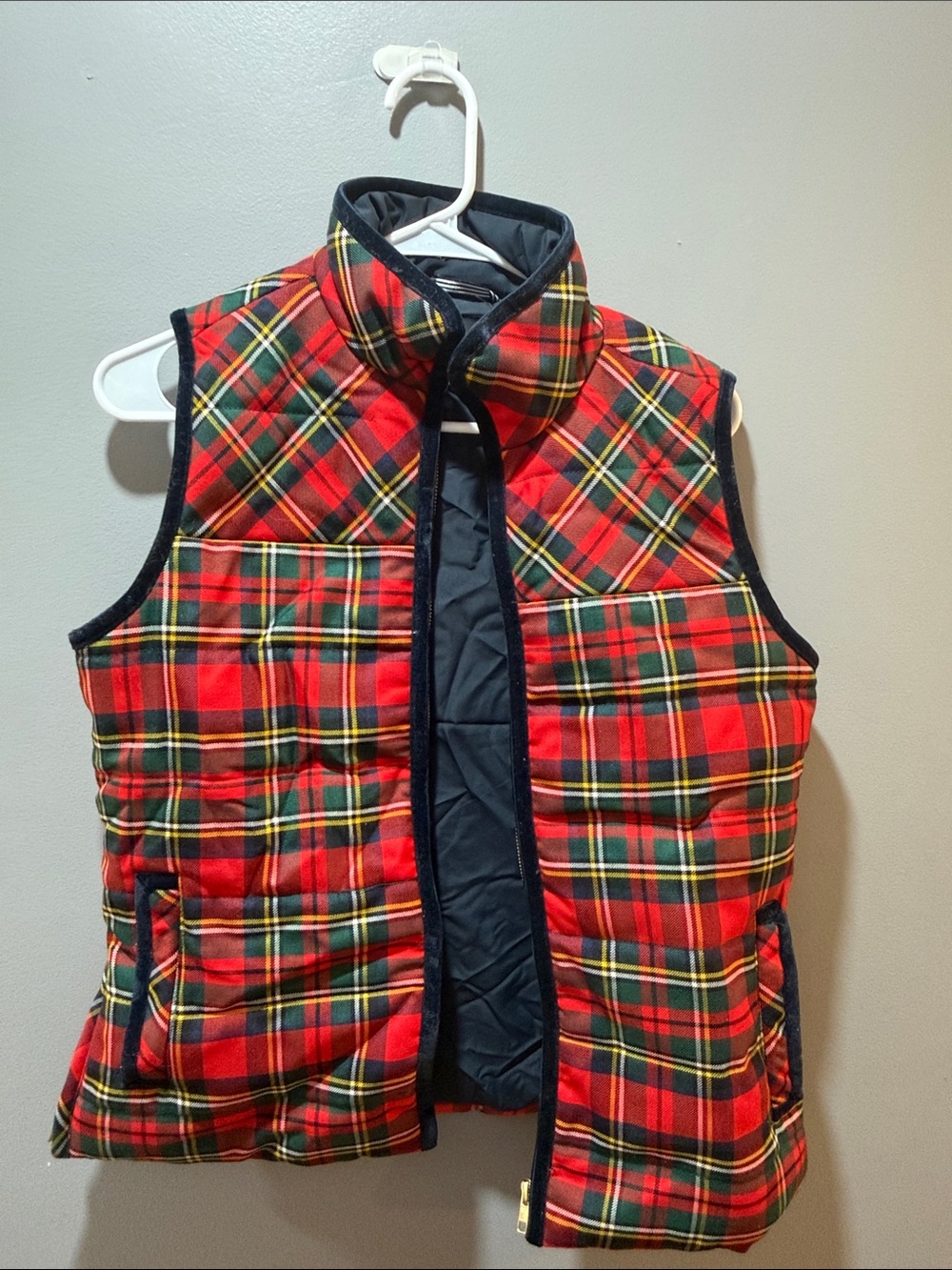J Crew Red Holiday Plaid Puffer Vest